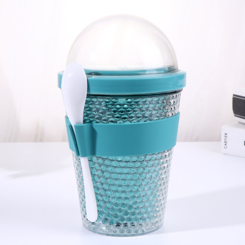 1pc Reusable Double Layer Yogurt Cup Cup Portable Cup Large Capacity Tea Cup with Lid and Spoon (Random Color, 360ml)