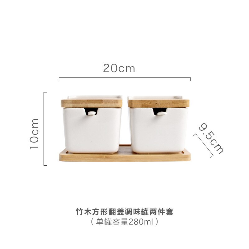 Ceramic Jars with Bamboo Lid Kitchen Cereal Dispenser Multi-function Heat Resistant Spices Containers Bottles with Tray: A-2pcs