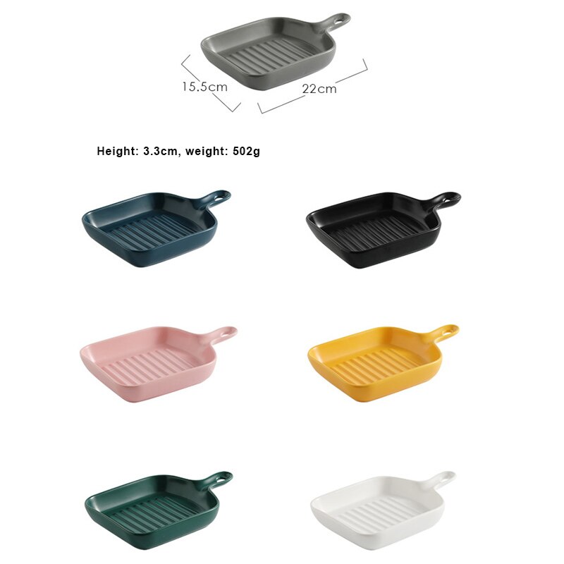 Matte Ceramic Baking Plates Unique Square Individual Pasta Lasagna Dish with Single Handle Small Dinner Plates S