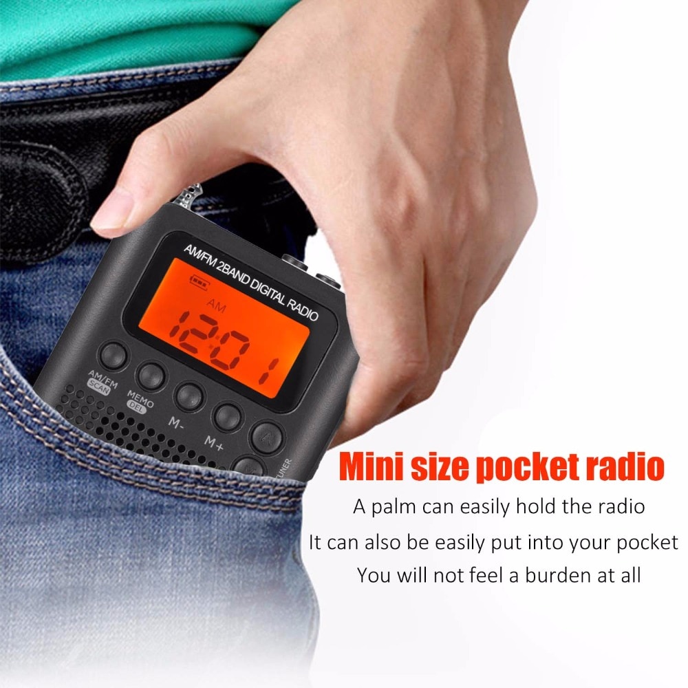 Jinserta bärbar mini fm / am-radiohögtalare musikspelare med väckarklocka lcd-skärm stödjer batteri och usb-ström