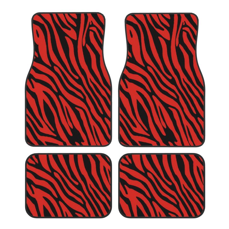Zebrastribede bilmåtter sæt  of 4 stk. skridsikre fodmåtter tæpper universal til sedan suv bil interiørbeskytter: Grå