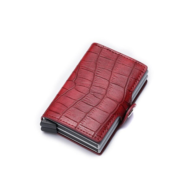 BISI GORO Anti Credit Card Holder Rfid Blocking Wallet Leather Cardholder Security Aluminum Metal Double Box Purse ID Card Case: Red 1398