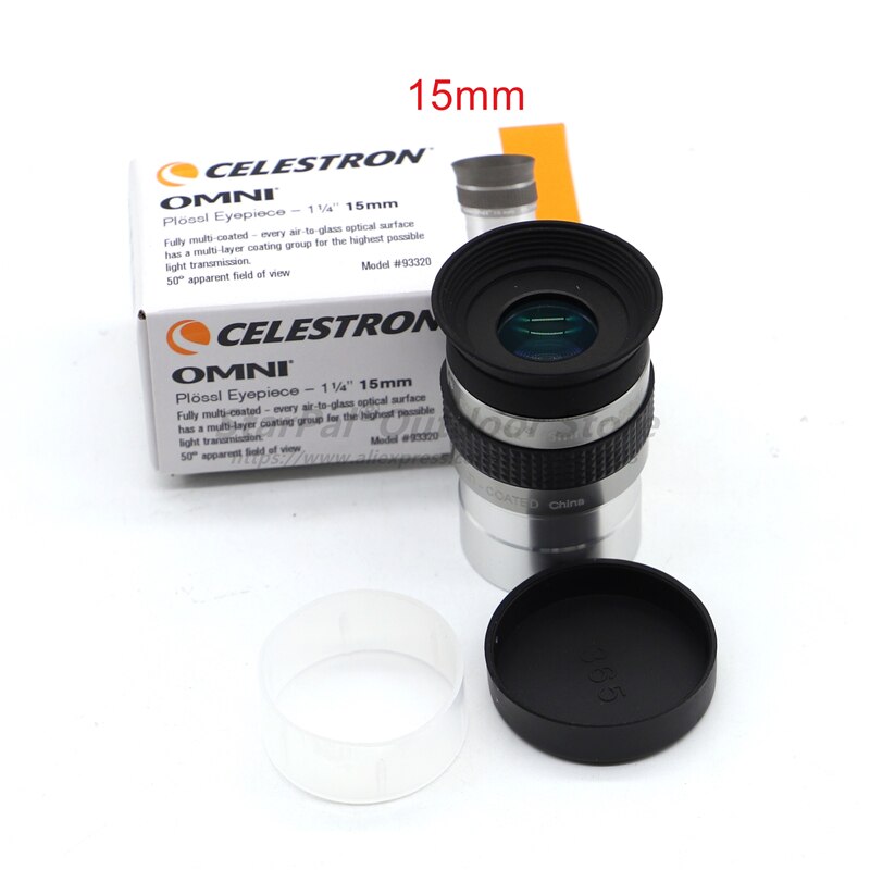 Celestron omni 4mm 6mm 9mm 12mm 15mm 32mm 40mm e 2x ocular barlow lentes totalmente revestida telescópio astronomia de metal: Omni 15mm