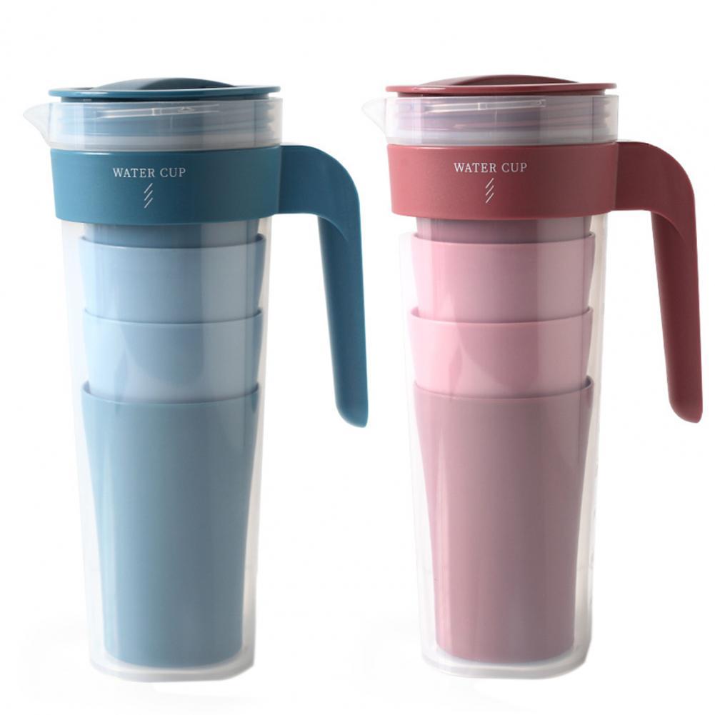 1 Set 1000ml Plastic Water Pot Cold Water Bottle Handle Water Kettle Transparent Large Capacity Safe Healthy Plastic Water Cups