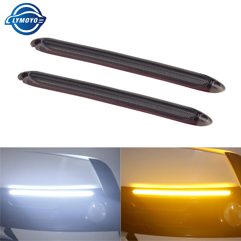 Luces de circulación diurna DRL para coche, tira Universal para faros delanteros de coche, señal de giro secuencial, luz diurna de flujo amarillo drl para coches, 12v, 2 uds.