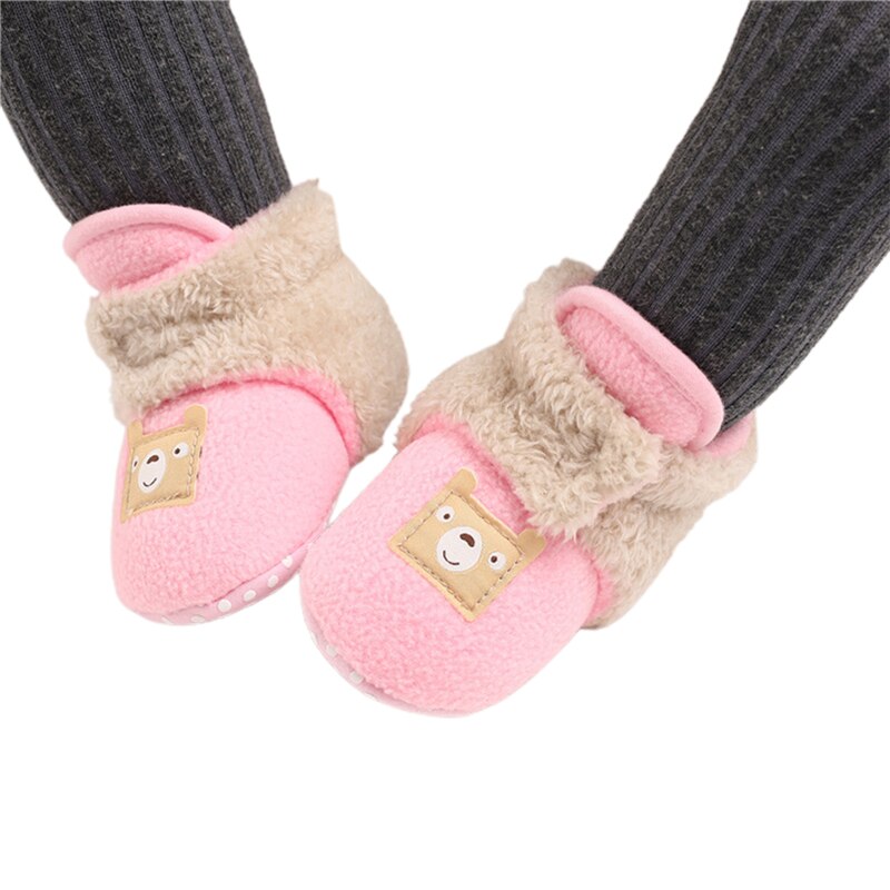 Babyjongens meisjes fleece laarsjes peuters cartoon warme katoenen schoenen met antislip onderkant