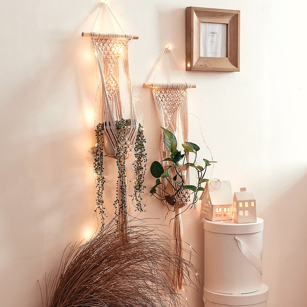 Hand Woven Bohemia Macrame Tapestry Home Boho Decor Wall Tapestry for Bedroom Living Room Crochet Rope Backdrop Mandala Pendant