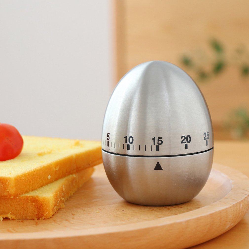 Mechanical Egg Type Kitchen Timer Funny Egg Stainless Steel Rustproof Clear Scale Anti-slip Base Timer
