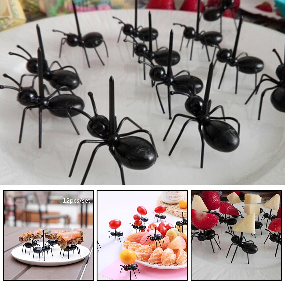 12 Stuks Fruit Vorken Keuken Gadgets Mini Ant Biscuit Fruit Vork Pick Plastic Fruit Decoratie Praktische Decoratie