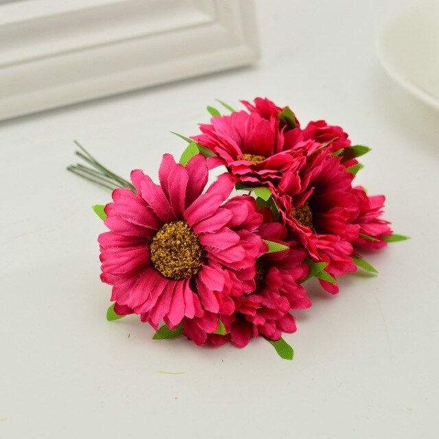 6 sztuk 5 cm sztuczny jedwab tkaniny afryki chryzantema małe stroik kwiatowy akcesoria floret ręcznie robione pudełko upominkowe dekoracje @ 4: E 6szt