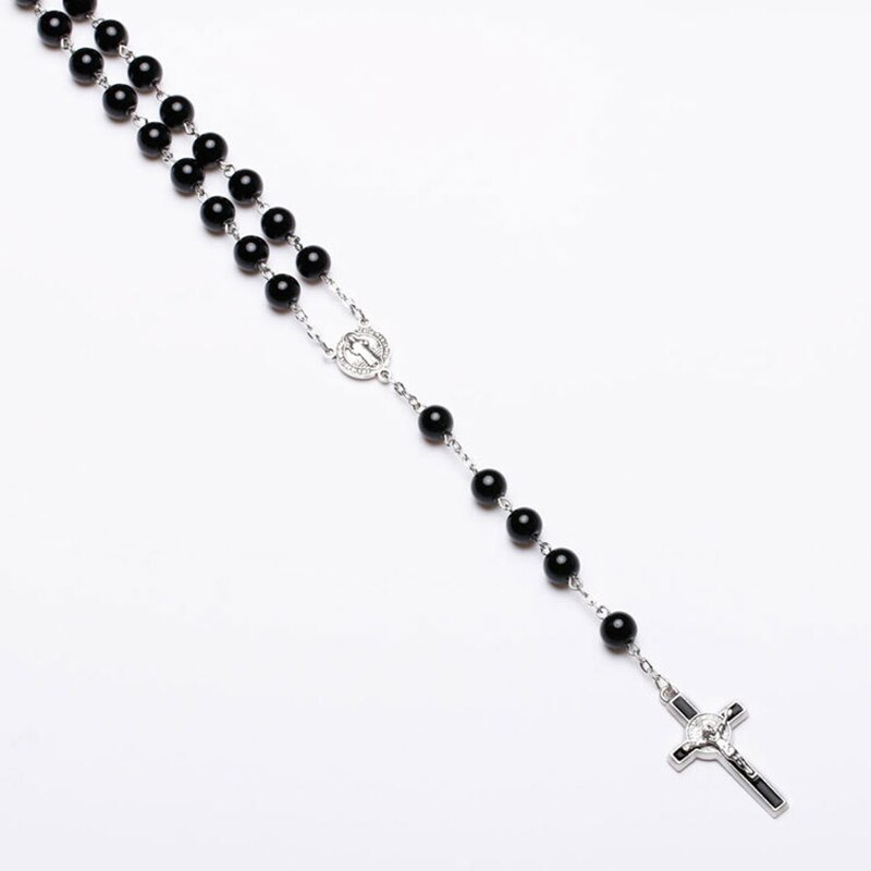 Katholieke Black Rozenkrans Kralen Ketting Voor Vrouwen Mannen Kruis Lange Hanger Kettingen Bidden Religieuze Sieraden Kerk