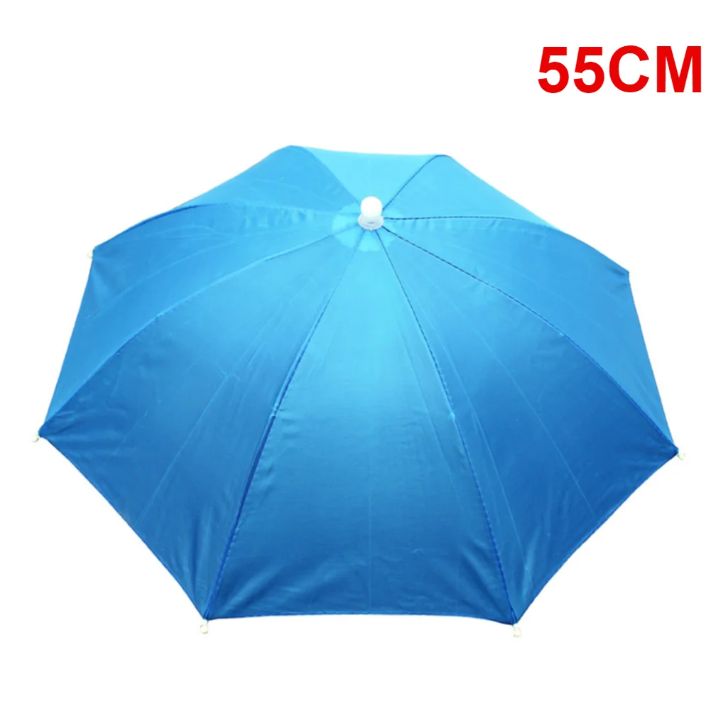 55/65/69/77/95cm Outdoor Fishing Caps Rain Umbrella Hat Foldable Fishing Sunshade Headwear Cap Waterproof Camping Beach Sun Hat: Blue