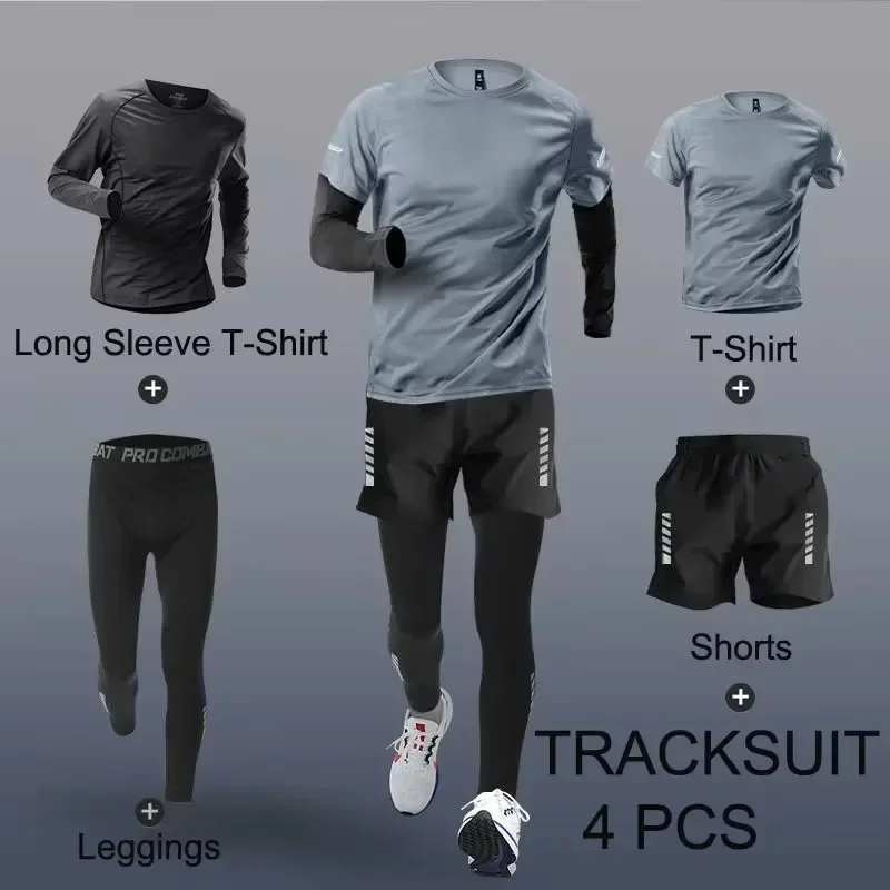 Ropa deportiva para hombre, conjuntos de 2-4 Uds., chándal, trajes deportivos para hombre, conjuntos deportivos de secado rápido para correr, corredores, entrenamiento, gimnasio, entrenamiento físico