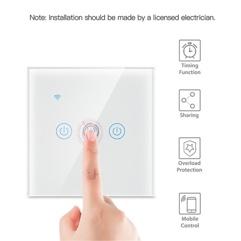 TUYA Touch Switch, EU/UK Standard, White Black, Wifi Touch Switch, 1/2/3/4 Gang, Wall Light, Wall Touch Screen, For Alexa Google
