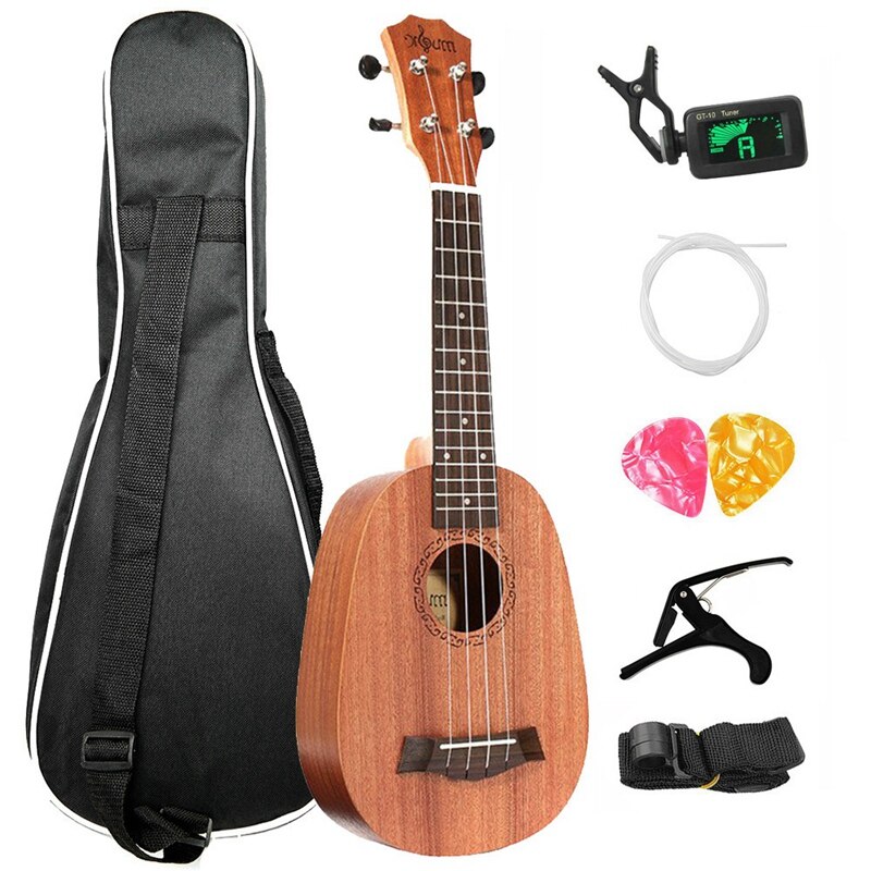 ¡Oferta! Ukelele Soprano de 21 pulgadas estilo piña Sapele 21 pulgadas Hawaii Uke 4 cuerdas Mini guitarras pequeñas para amantes de la música Guitarra