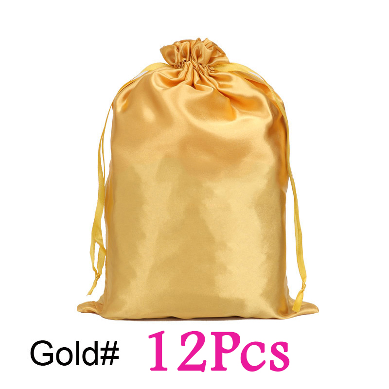 Sac de perruque en Satin, 12 pièces, sacs de rangement 25x35Cm, grand sac de perruque en soie douce noir rose pour outils d'emballage de perruque, accessoires de perruque: Ivoire