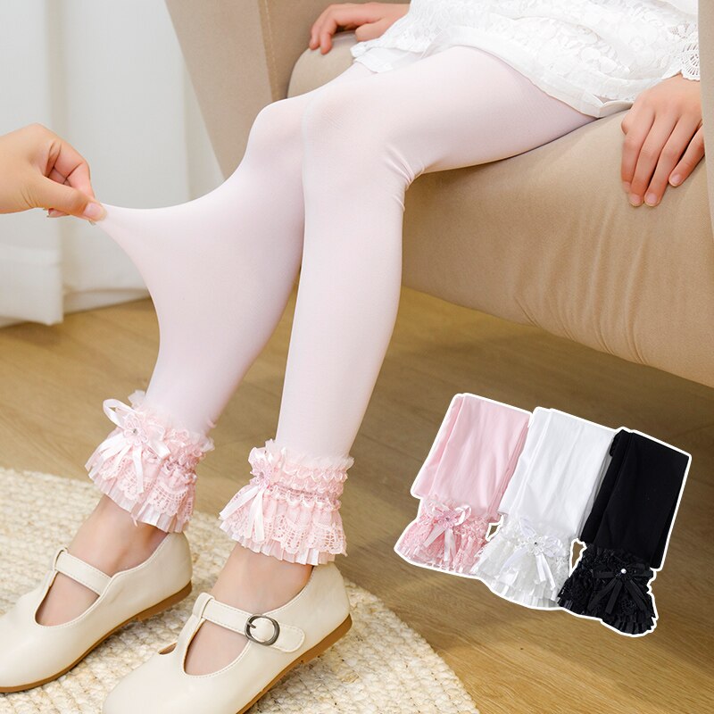 La primavera e l&#39; estate multi-strato di pizzo tre-dimensionale nastro piccolo fiore del merletto ritagliata pantaloni delle ragazze di velluto sottile leggings