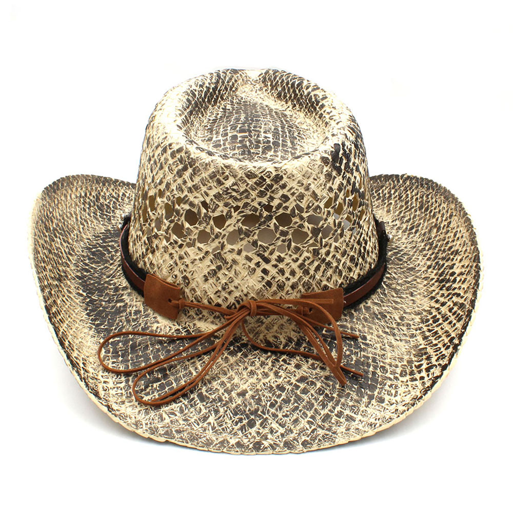 Kvinder mænd halm vestlige cowboy hat håndlavet vævning dame far sombrero hombre cowgirl jazz caps størrelse 56-58cm