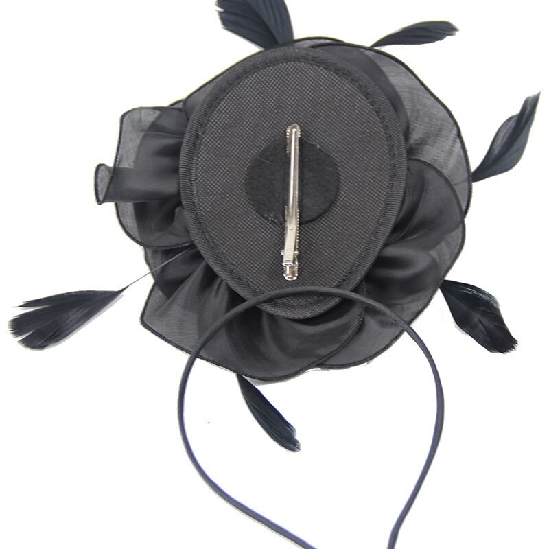 Fascinateur avec bandeau plume fleur pilulier chapeau pour femmes Cocktail rose