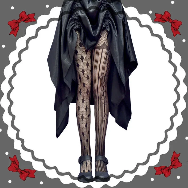 Star Heart Lolita Socks Tattoo Print Pantyhose Fishnet Stockings Kitty Cat Japanese JK Tights Gothic Cosplay Lace Black Tights: green