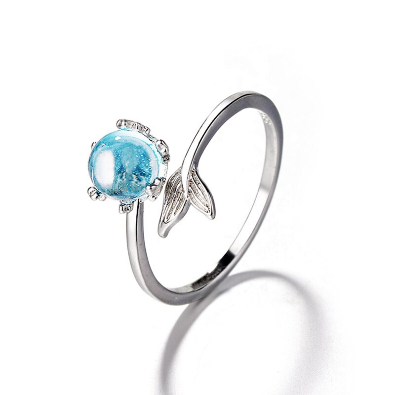 Japan En Zuid-korea Zilveren Kleur Blauw Crystal Mermaid Bubble Open Ringen Voor Vrouwen Creatieve Mode-sieraden Кольцо Женское