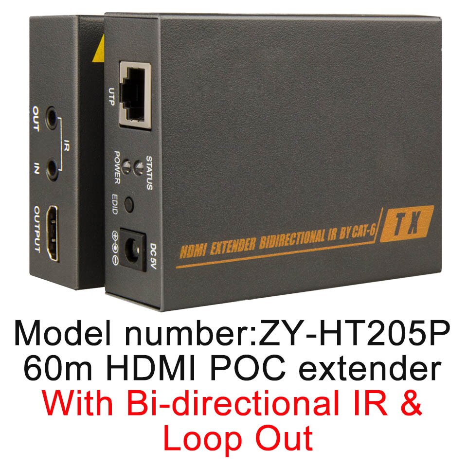 1080P 60m HDMI Extender HDMI Repeater Over Cat6 Cat7 Ethernet Kabels Met IR Functie RJ45 Zender TX/ RX HDMI Extender Loop: With IR and Loop Out / UK Power Plug