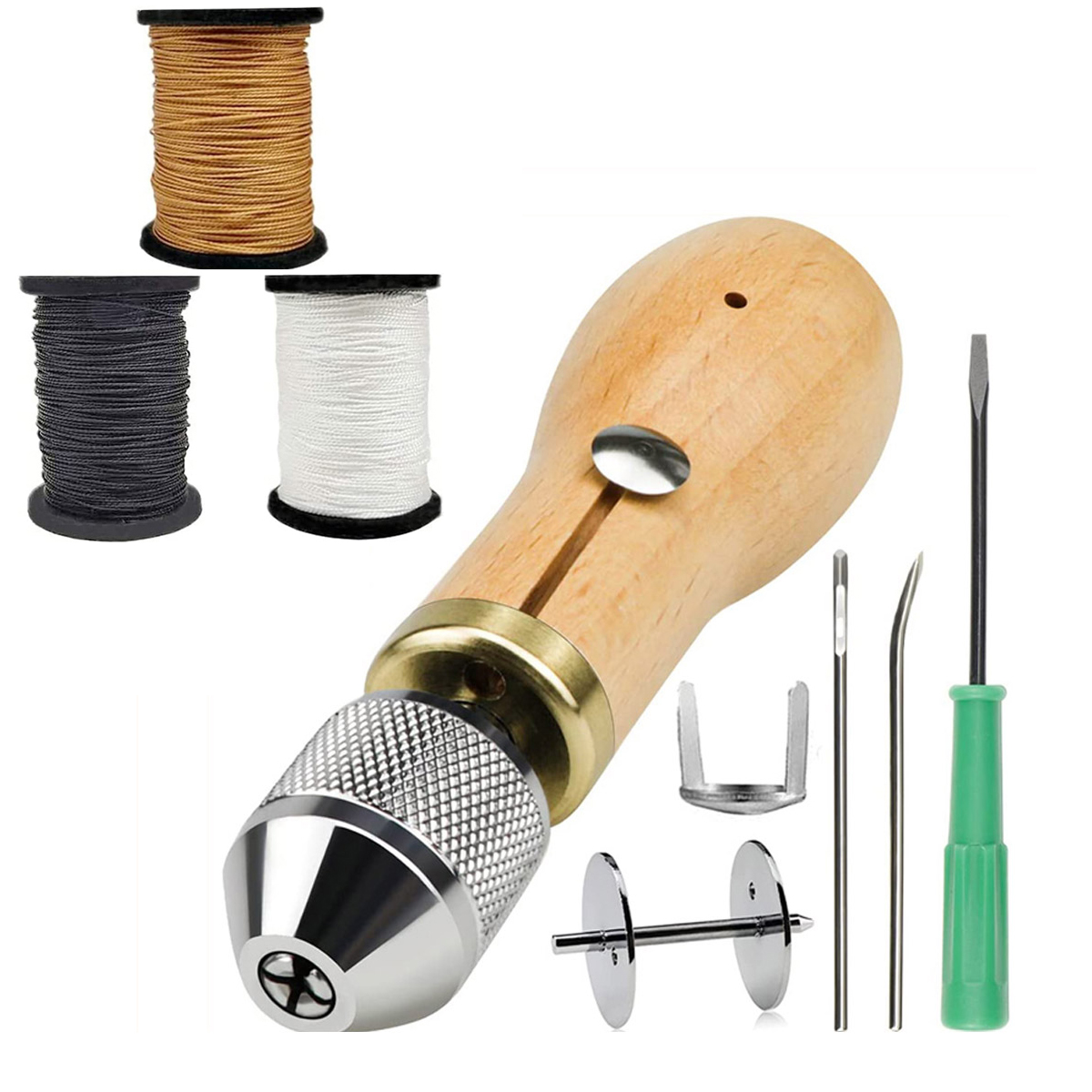 kit filo punteruolo per cucire in pelle macchina da cucire a mano veloce serratura cucitrice aghi per filo strumento di riparazione su tela per calzolaio artigianale fai da te: Di Colore Giallo chiaro
