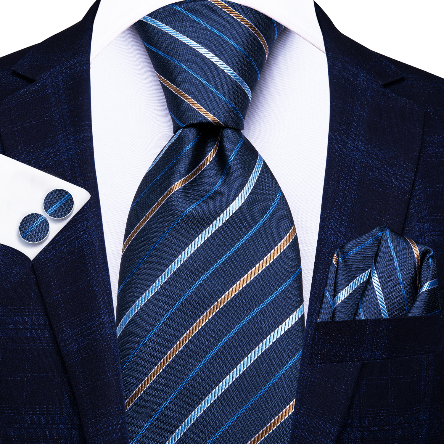 Gravata azul marinho para homens, lenço elegante, abotoaduras, acessórios para festa de casamento, gravatas, designer de novidade, presente: Gengibre