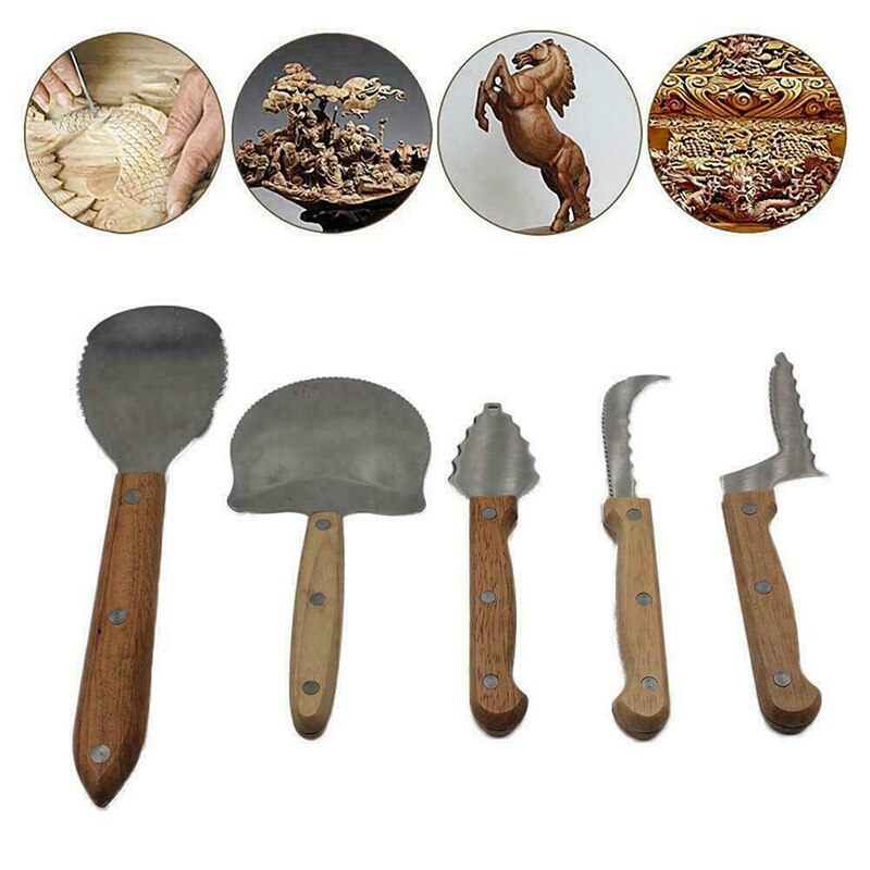 5Pcs Stainless Steel Wood Carving Tools Craft DIY Pumpkin Carving Kit Woodworking Cutter Hand Tool Set