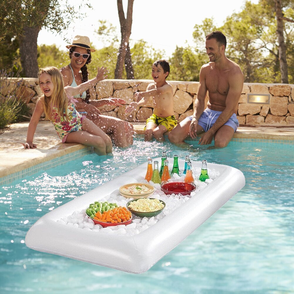 Opblaasbare Water Ice Bar Zomer Strand Barbecue Picknick Party Salade Zwembad Float Water Cup Voedsel Drink Drijvende Rij Houder