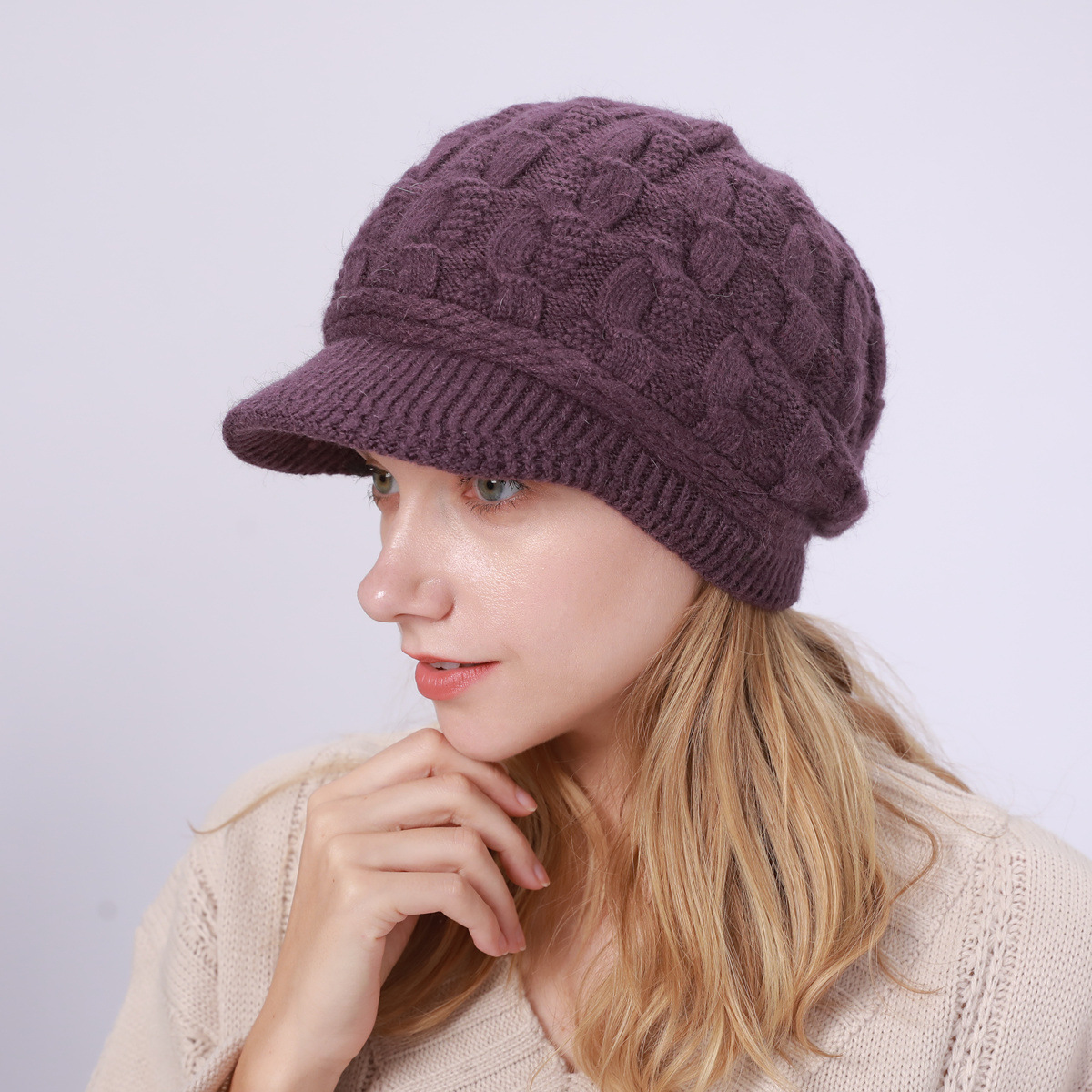 Autumn Winter Women Warm Beret Hats Knitted Berets Female Plush Beanies Hat Outdoor Lady Rabbit Wool Knit Flap Caps