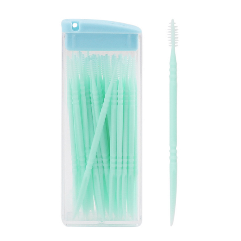 Palillos de dientes de plástico de dos cabezas, palitos de hilo dental desechables de Color aleatorio, herramientas de limpieza respetuosas con el medio ambiente, accesorios de viaje, 50 Uds.
