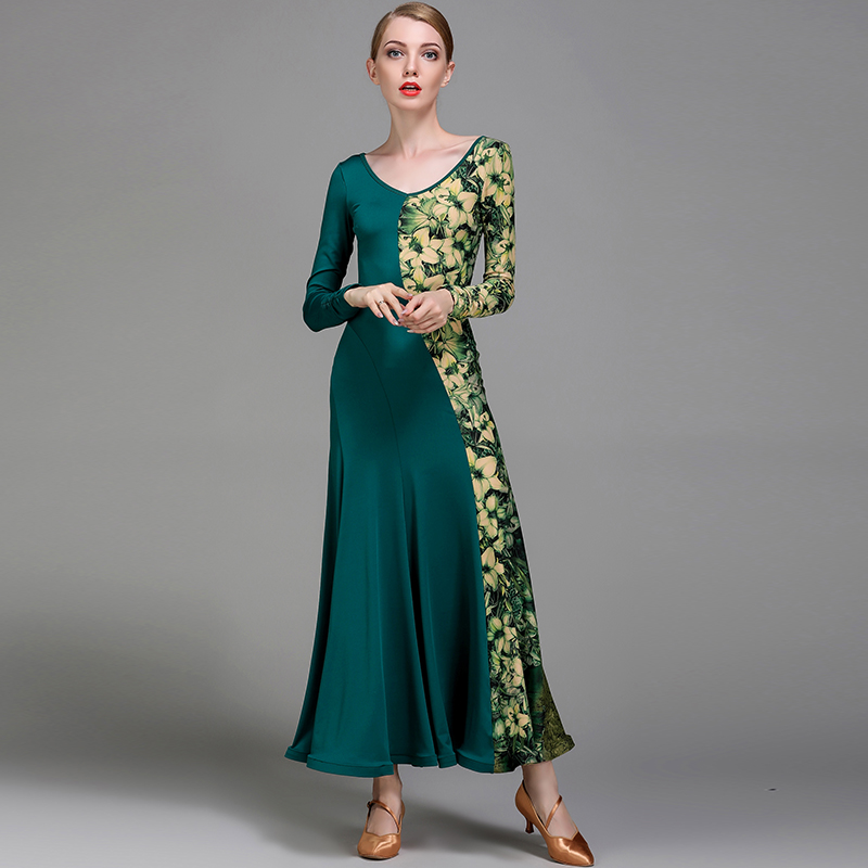 Latijnse ballroomjurk standaard weense walsjurk dames danskostuums ballroom oefenkleding spaanse jurk flamengo geel: Groente / Xl