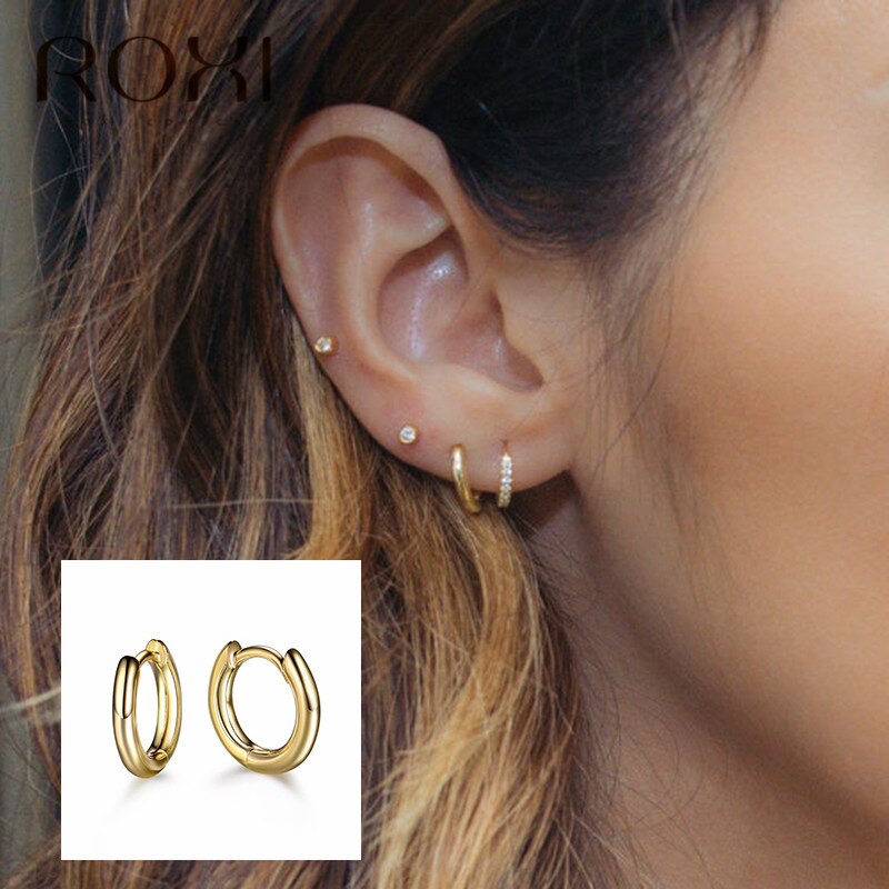 ROXI 925 de plata esterlina pendiente Simple de pequeña ronda pendientes círculo pendientes para las mujeres joyas de oído hebilla pendientes