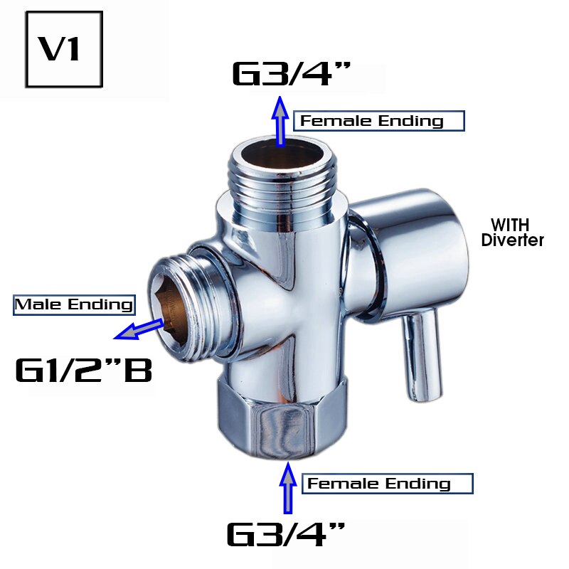 Shower Diverter 3/4" 1/2" BSP for Valve Mixer Rigid Riser, Chrome polished Brass: White