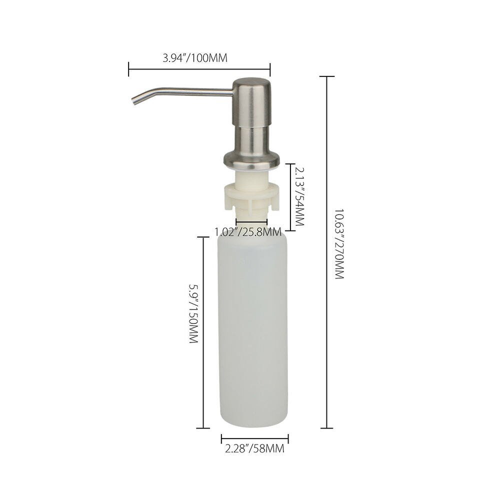 Soap Dispenser Kitchen Sink Soap Hand Liquid Pump Bottle 10.7" X 2.16" ABS+Stainless Steel Stainless Steel Soap Dispensers
