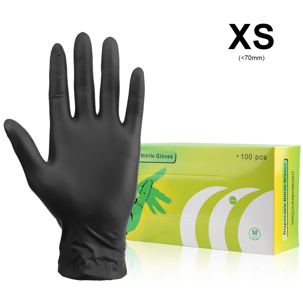 100 unid/set guantes de nitrilo desechables antideslizantes guantes de látex desechables impermeables espesar guantes de jardín/Cocina/lavavajillas: Black XS
