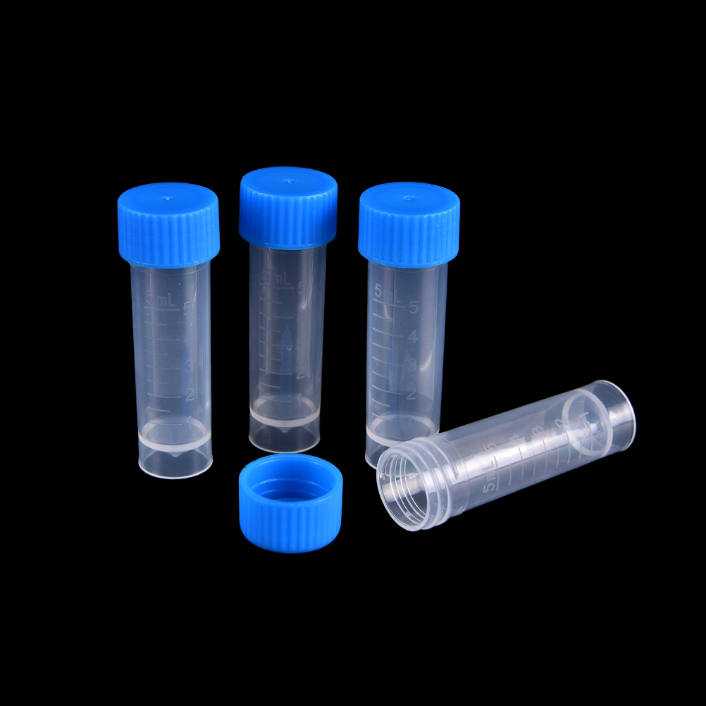 10 Uds X 5ml tubos de ensayo de plástico químicos viales tapas de cierre hermético paquete contenedor para oficina escuela química suministros