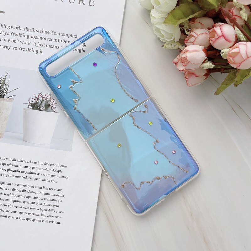 For Samsung Galaxy Z Flip Case Luxury Watercolor Marble Rhinestone Blue Light Phone Cases For Samsung Galaxy Z Flip F700 Cover: 03