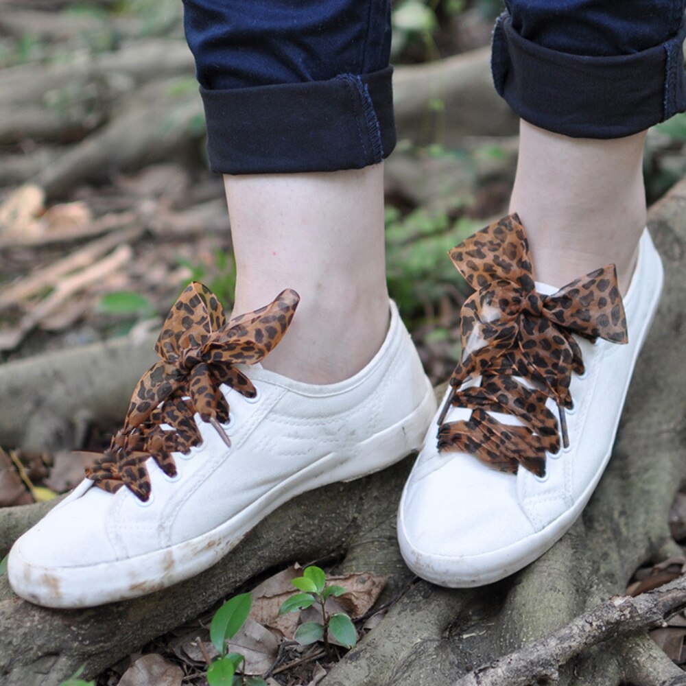 1 Paar 110Cm Luipaard Kant Schoenveters Organza Lint Veters Sportschoenen Sneakers Flat Schoenveters Casual