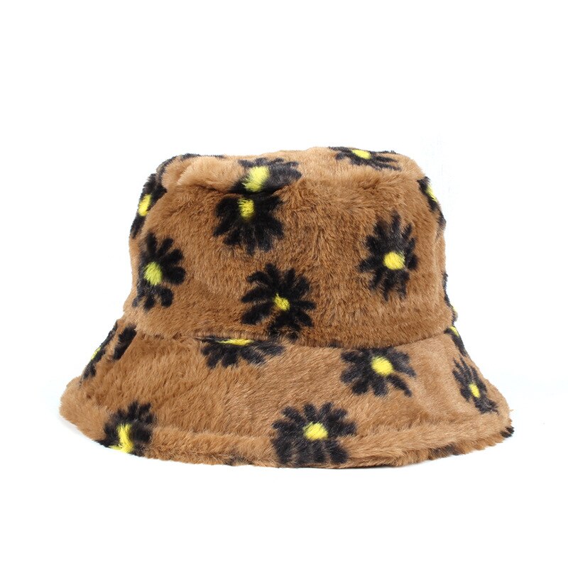 Novo chapéu de balde de moda para mulher faux skin femme boné multicolorido flores quentes chapéus de inverno quente ao ar livre casual chapéu de pescador hat hat hat hat hat: style 6
