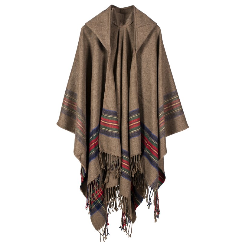 women winter shawl and wraps thick warm blanket scarf oversize hooded black ponchos and capes striped tassel echarpe