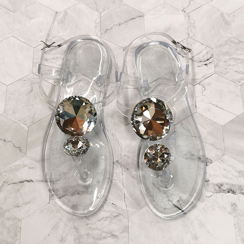 Lager Size 42 Summer Sandal Women Explosion Diamond Jelly Shoes Female Sandals Transparent Shoes Flat Beach Sandal