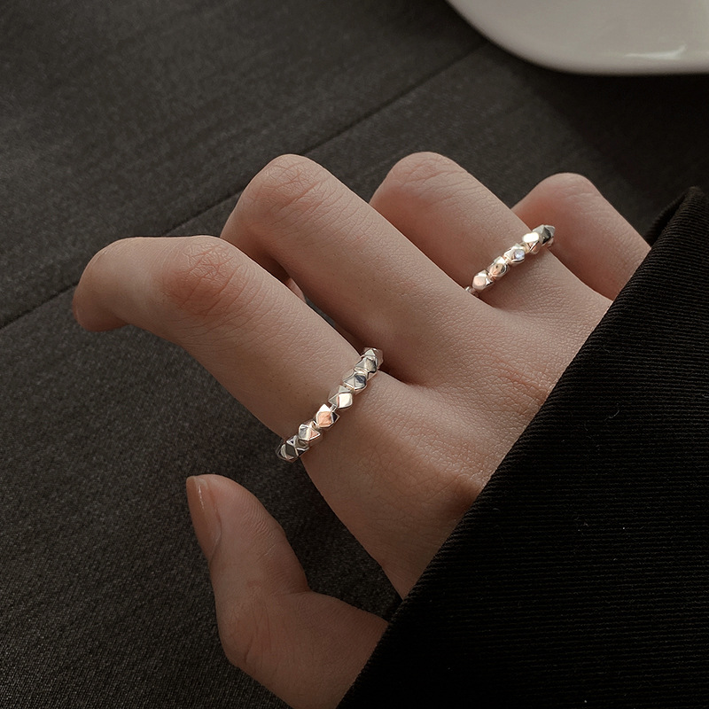 Anelli geometrici in argento sterling 925 per le donne Gioielli da sposa alla moda Grandi anelli regolabili Anelli