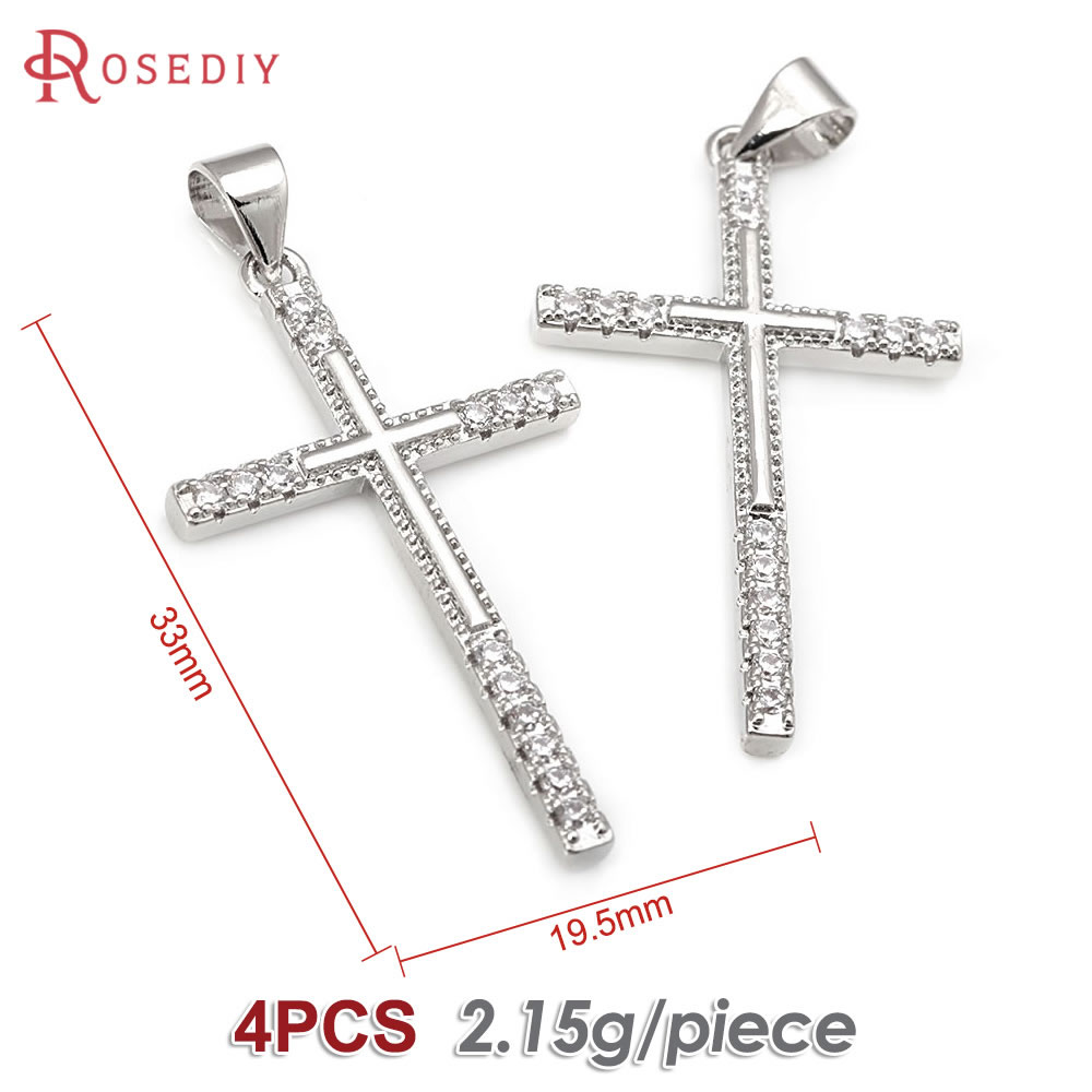 4 stk. messing zirkon kors halskæder charms vedhæng tilbehør smykkefremstillingsmaterialer rosediy officiel hjemmeside