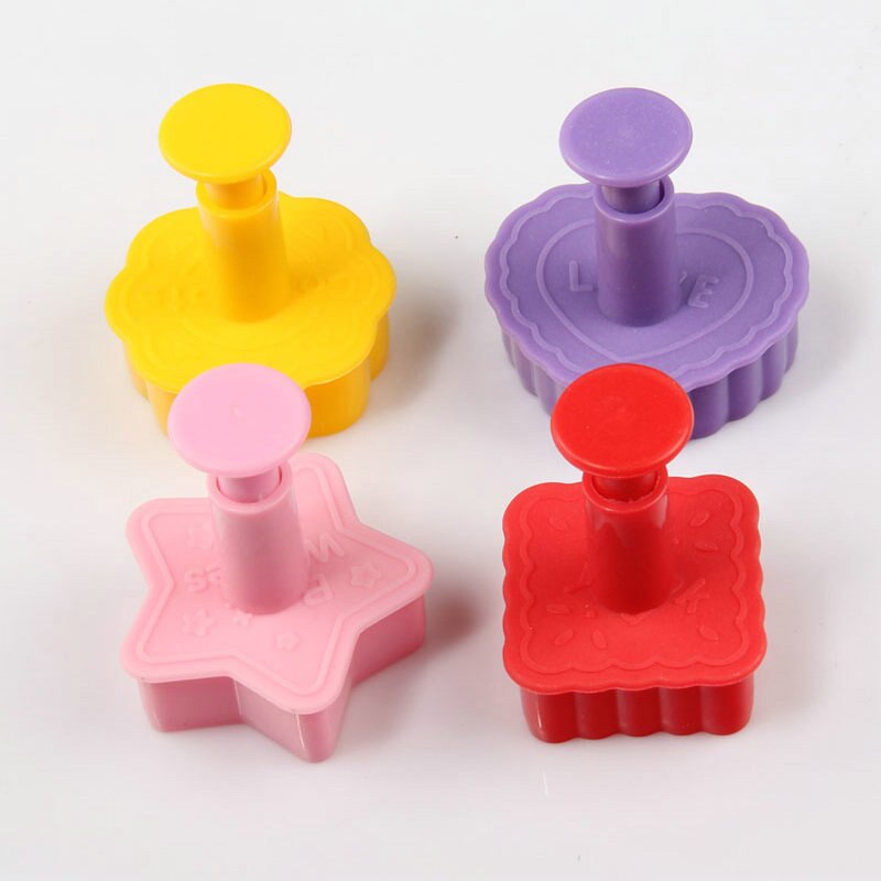 AMW 3D Vierkante Hart Ster Bloem Cookie Stempel Plastic Plunger Cutter Cake Tools