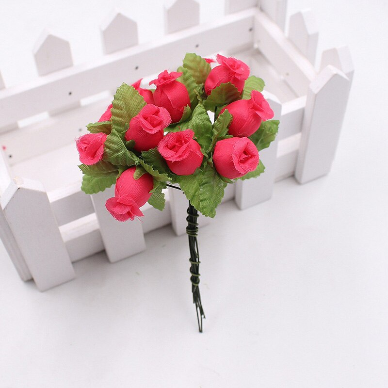 1 bukett 12 blomhuvuden mini ros konstgjord siden blomgren små rosenknoppar för hemmet bröllopsfest gör-det-själv-inredning: 15
