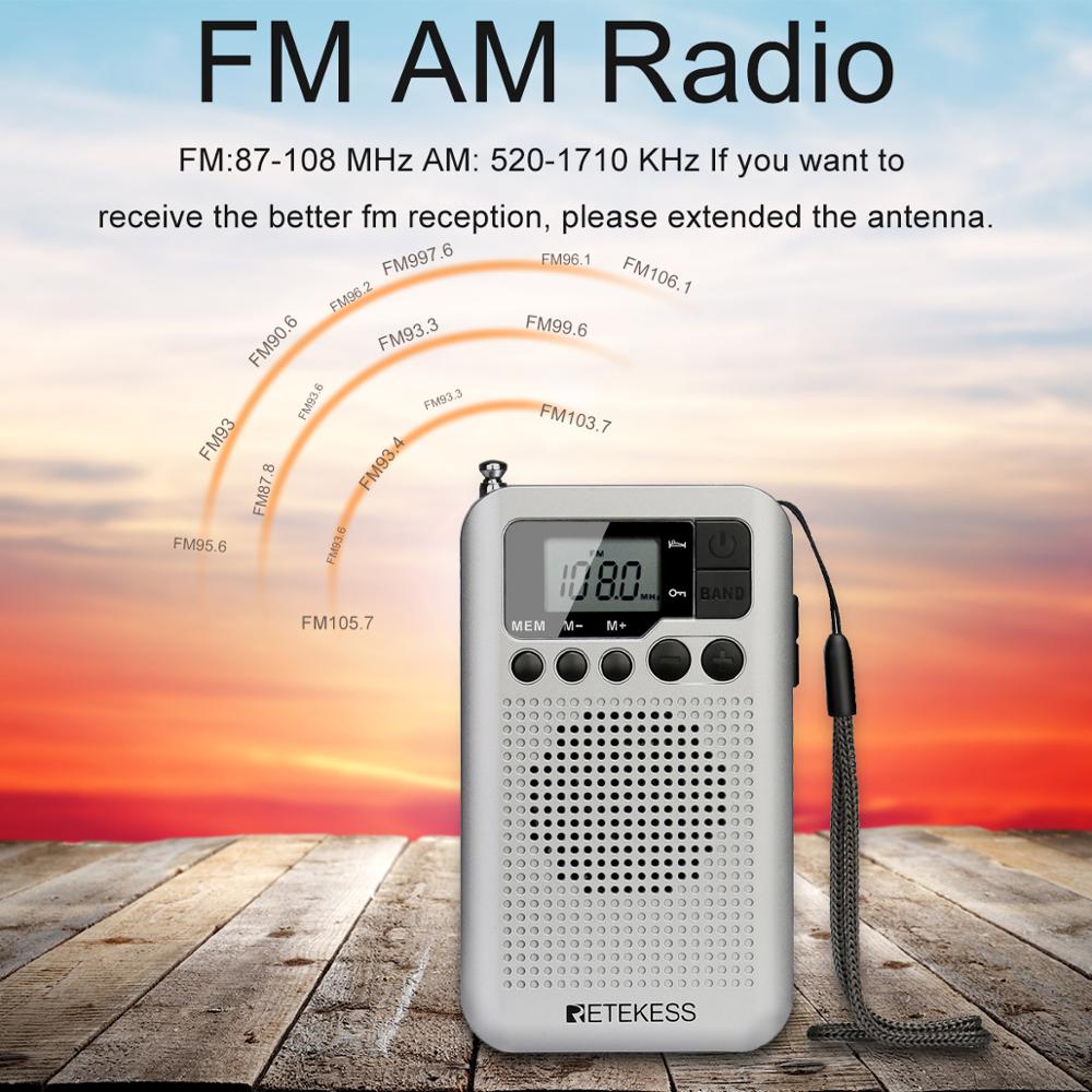 Retekess TR106 Radio Portatile FM/AM Con Suono Nitido, Spegnimento Automatico, Ingresso Cuffie 3.5 Mm, Leggera E Compatta Per Casa O Viaggio, Ottima Idea Regalo (Argento)