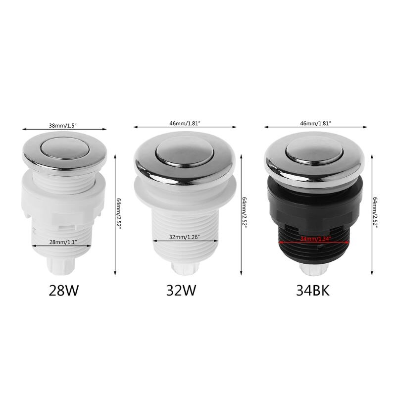 Luftbrytare på av tryckknapp 32mm 34mm för badkar spa sopor pneumatisk mikrobrytare växla eletronic hem kit