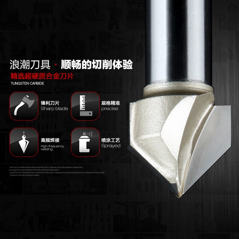90 Deg 1/4&1/2 SHK V Groove Trimming Knife Tools Carving Tool Router Bit V-Groove Wood Cutter